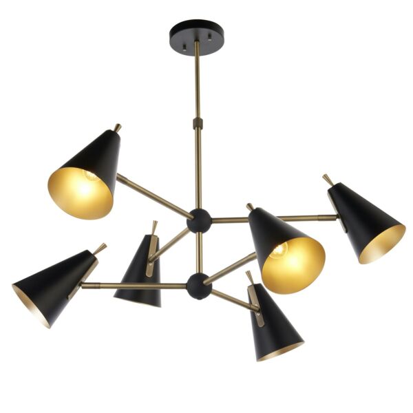 Franklin - Antique Brass Black 6 Light Ceiling Pendant Light