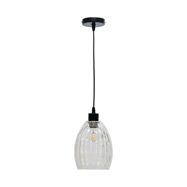 Birch - Clear Fluted Glass with Black Pendant Fitting