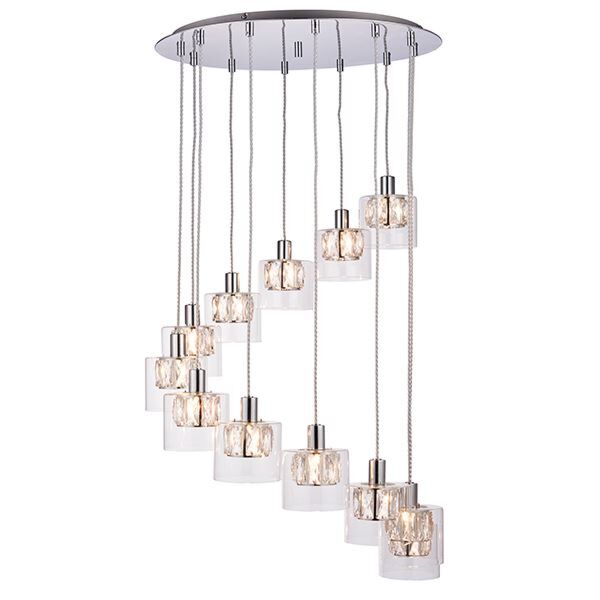 Endon Lighting - Verina - 76518 - Chrome Clear Crystal Glass 12 Light Ceiling Pendant Light