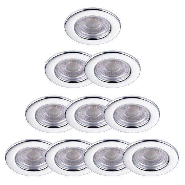 Set of 10 Chrome Fire Rated 6W LED 3000K Recessed Downlights