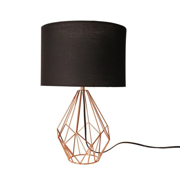 Copper Geometric 40cm Table Lamp with Black Shade