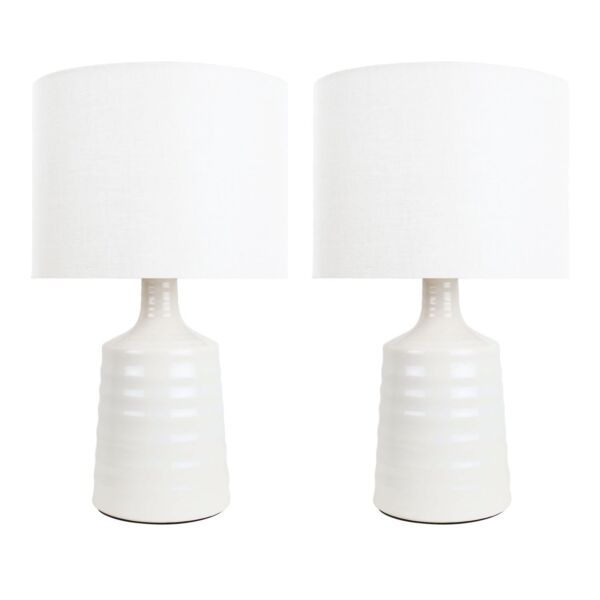 Set of 2 Ripple - Off White Ribbed Ceramic Table Lamps with White Fabric Shades