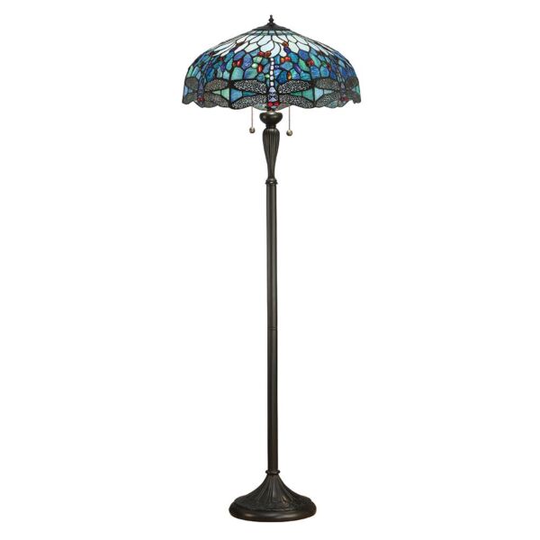 Interiors 1900 - Dragonfly - 64069 - Dark Bronze Tiffany Glass 2 Light Floor Lamp