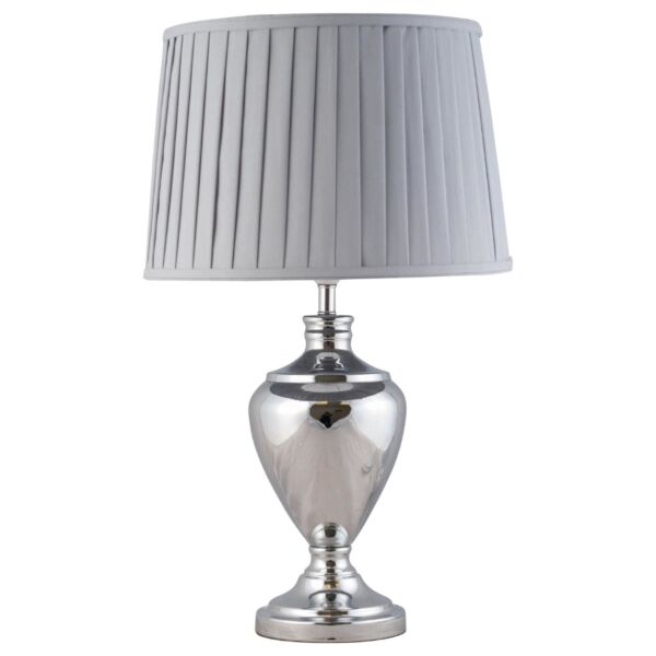 58cm Urn Style Table Lamp in Polished Chrome with Grey Pleated Shade