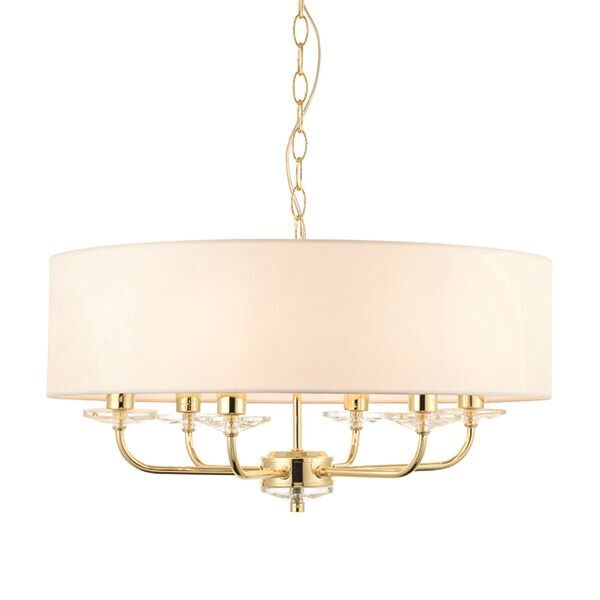 Endon Lighting - Nixon - 70561 - Brass Vintage White 6 Light Ceiling Pendant Light