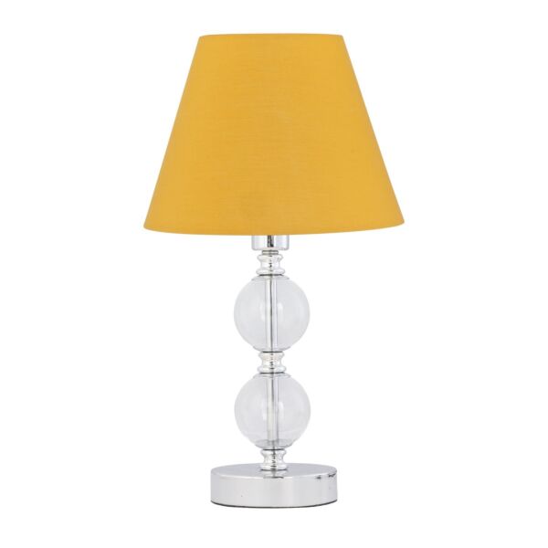 Chrome Two Ball Table Lamp with Ochre Yellow Shade