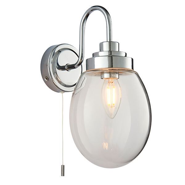 Endon Lighting - Hampton - 76304 - Chrome Clear Glass IP44 Pull Cord Bathroom Wall Light