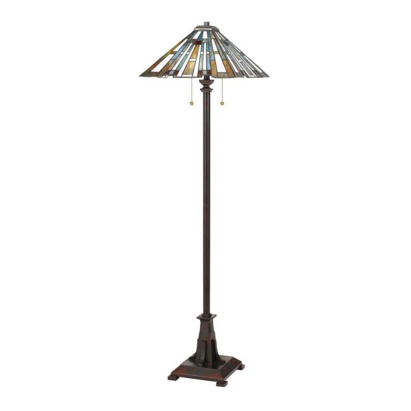 Quoizel Lighting - Maybeck - QZ-MAYBECK-FL - Valiant Bronze Tiffany Art Glass 2 Light Floor Lamp