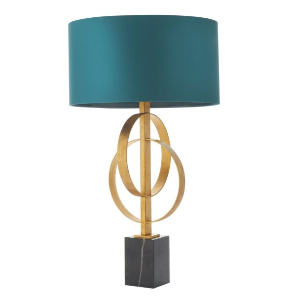 Browne - Antique Gold Leaf Table Lamp - Teal Cotton Shade