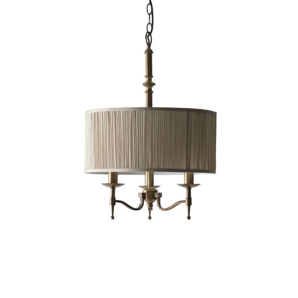 Interiors 1900 - Stanford - 63630 - Antique Brass Beige 3 Light Ceiling Pendant Light