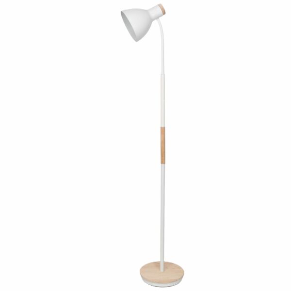 Clark - White with Wood Detail Flexi Arm Reading Floor Lamp