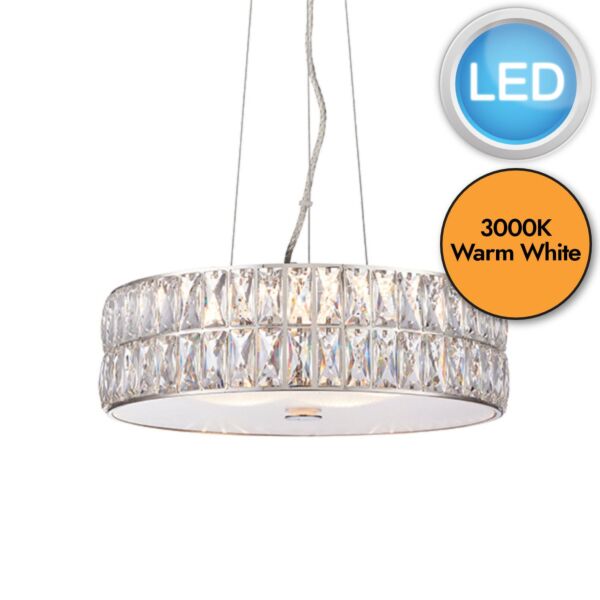 Endon Lighting - Verina - 76513 - LED Clear Crystal Glass Chrome Prismatic 5 Light Ceiling Pendant Light