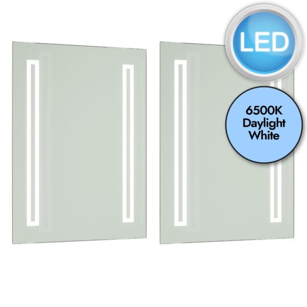 Pair of Battery Operated Rectangular LED Illuminated Bathroom Mirrors (no wiring required)