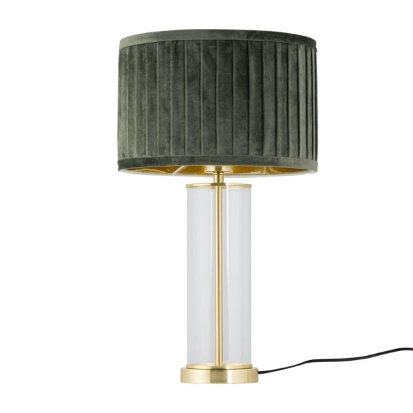 Aura - Satin Brass Table Lamp with Green Pleated Velvet Shade