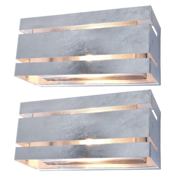 Set of 2 Vidar - Galvanized Zinc Clear IP54 Outdoor Wall Washer Lights