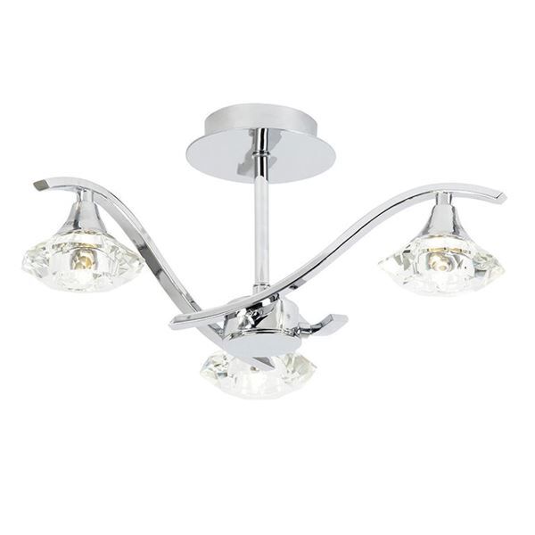 Endon Lighting - Langella - LANGELLA-3CH - Chrome Clear Crystal Glass 3 Light Flush Ceiling Light