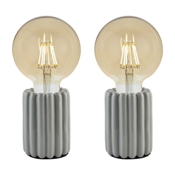 Set of 2 Ribb - Grey Ribbed Ceramic Lamps