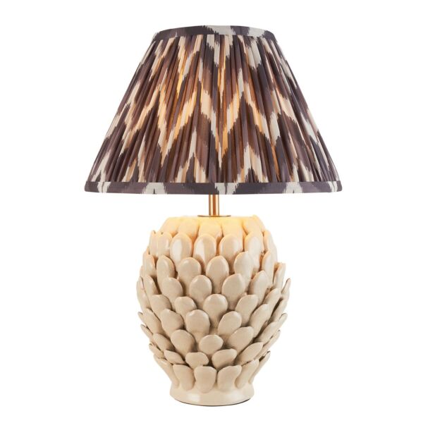 Endon Lighting - Layered Leaf & Zigzag 30cm - 116409 - Cream Crackle Aged Brass Grey Ceramic Table Lamp With Shade