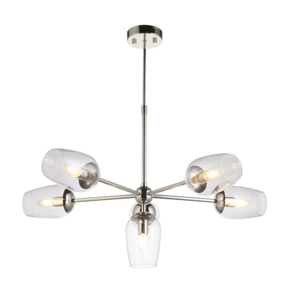 Connor - Nickel Clear Glass 6 Light Ceiling Pendant Light