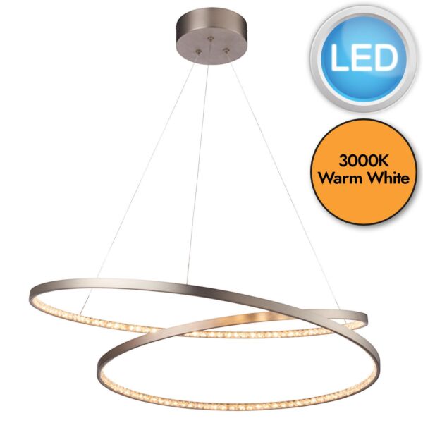 Endon Lighting - Eternity - 72969 - LED Nickel Clear Crystal Glass Ceiling Pendant Light