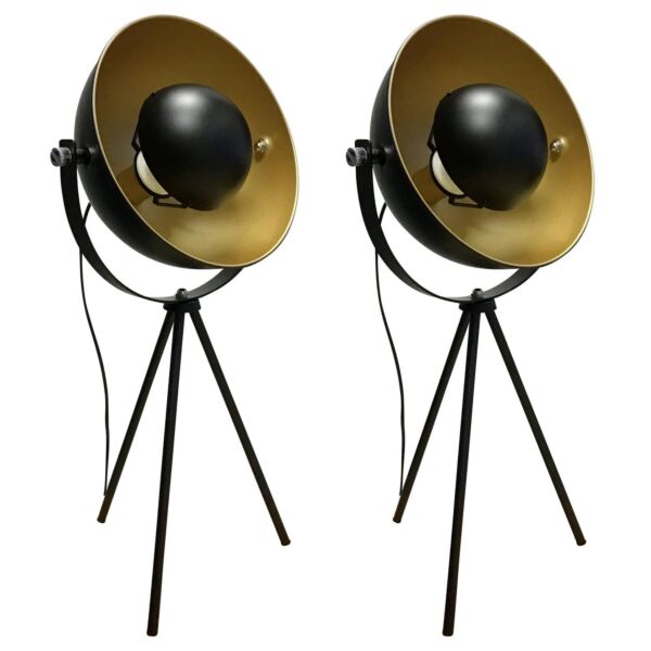 Pair of Retro Black Tripod Table Lamps