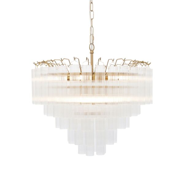 Endon Lighting - Toulouse - 114199 - Satin Brass Clear Ribbed Glass 12 Light Chandelier