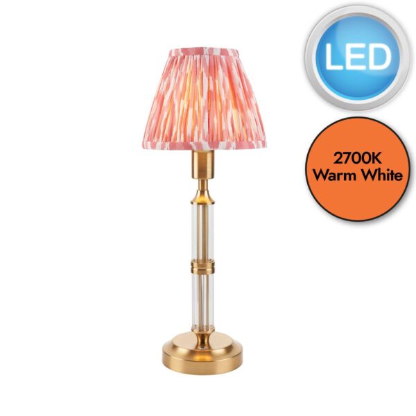 Endon Lighting - Morton Rechargeable & Ikat 16cm - 114836 - LED Aged Brass Pink Touch Table Lamp With Shade