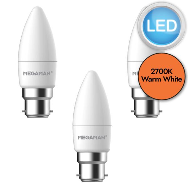 3 x 5.5W LED B22 Candle Dimmable Light Bulbs - Warm White