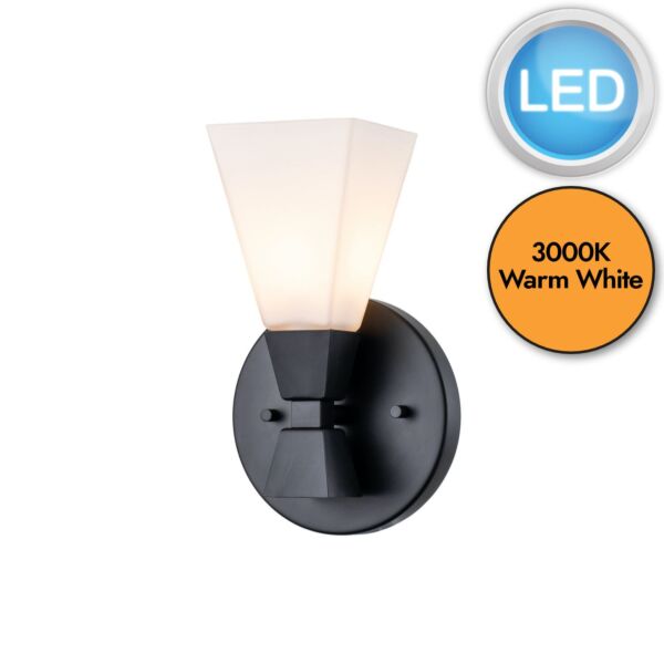 Elstead Lighting - Bowtie - BOWTIE-1-MB - LED Black Opal Glass IP44 Bathroom Wall Light