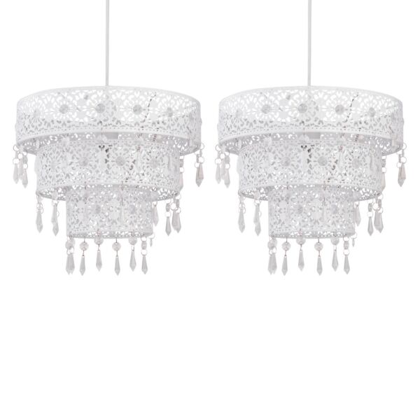 Set of 2 White Moroccan Styled Tiered Light Shades