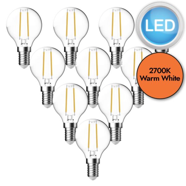 10 x 4W LED E14 Golf Ball Filament Light Bulbs - Warm White