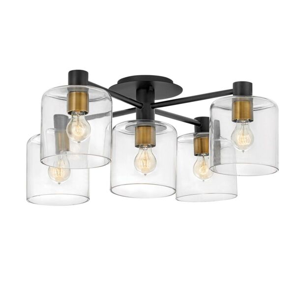 Quintiesse - Axel - QN-AXEL5-BK - Black Heritage Brass Clear Glass 5 Light Flush Ceiling Light