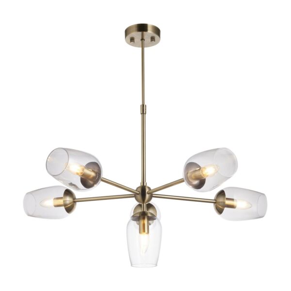 Connor - Antique Brass Clear Glass 6 Light Ceiling Pendant Light