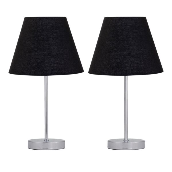 Set of 2 Chrome Touch Operated Table Lamps with Black Shades