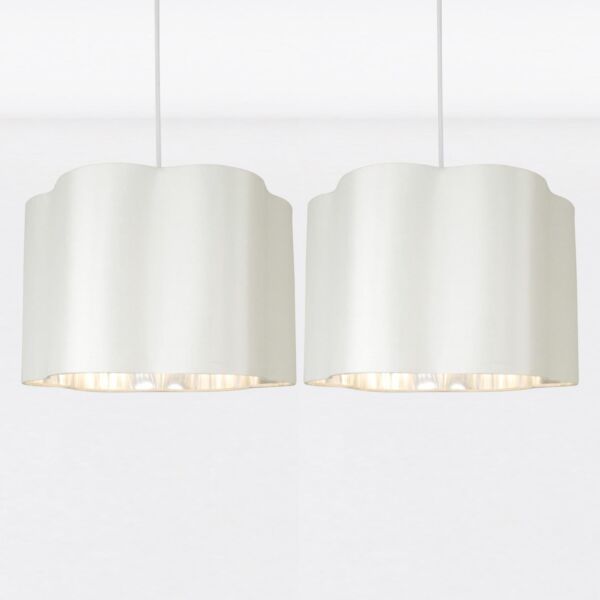 Set of 2 Off White with Chrome Inner Scalloped Pendant Shades