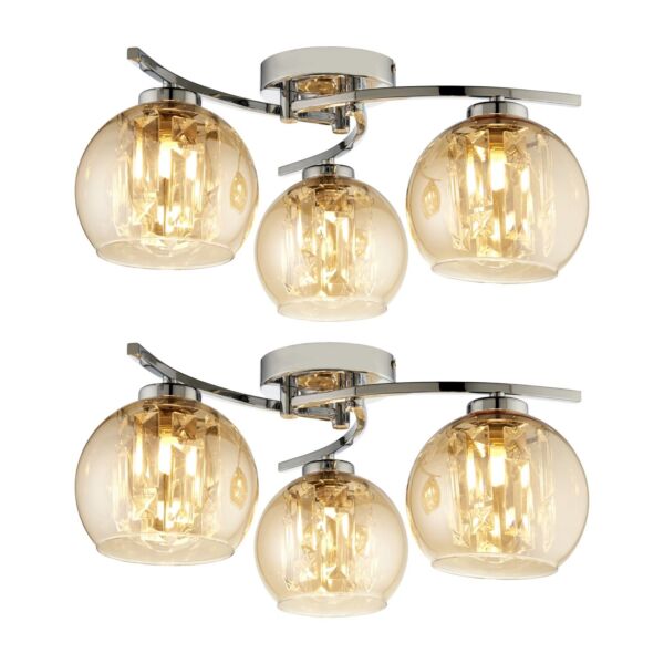 Set of 2 Silas - Semi Flush Fittings with Champagne Lustre Glass