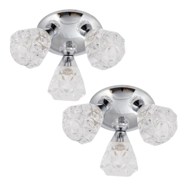 Pair of Polished Chrome Flush Fitting with Crystal Effect Glass Shades