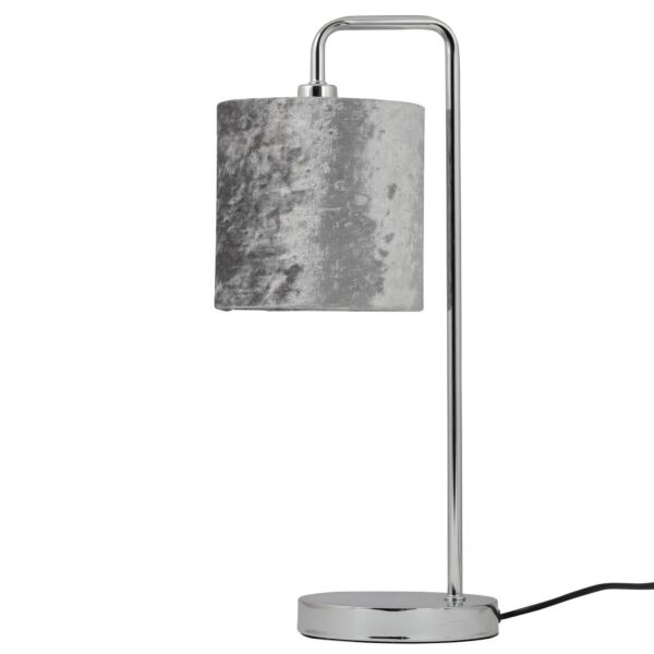 Chrome Arched Table Lamp with Grey Crushed Velvet Shade