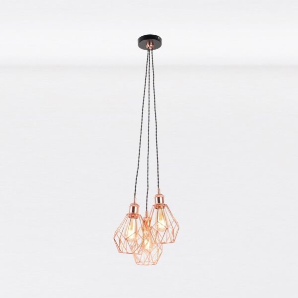 Matt Black & Copper Geometric 3 Light Cluster Pendant