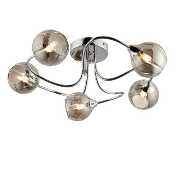 Rhian - Chrome with Smoked Glass 5 Light Flush Ceiling Light