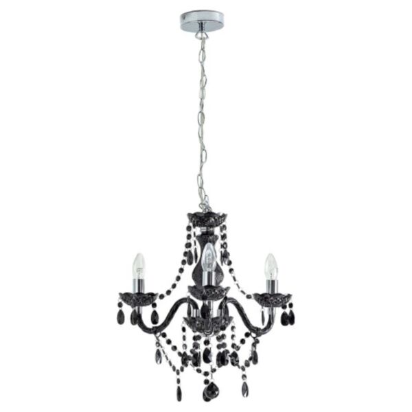 Marie Therese - Black and Chrome with Acrylic Jewels 3 Arm Chandelier