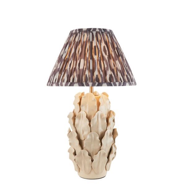 Endon Lighting - Layered Leaf & Ikat 30cm - 116435 - Cream Crackle Aged Brass Grey Ceramic Table Lamp With Shade