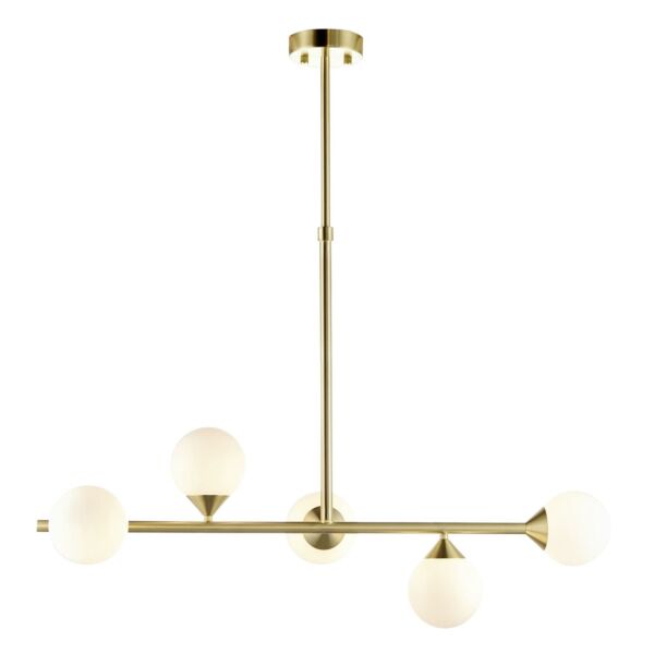 Piper - Satin Brass White Glass 5 Light Bar Ceiling Pendant Light