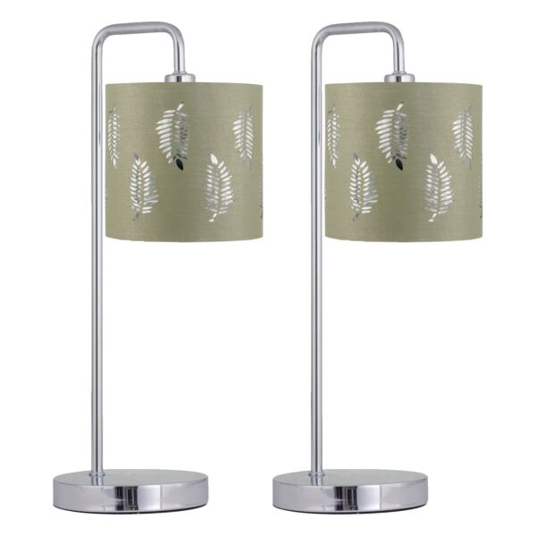 Set of 2 Arched Table Lamps with Sage Green Fern Shades