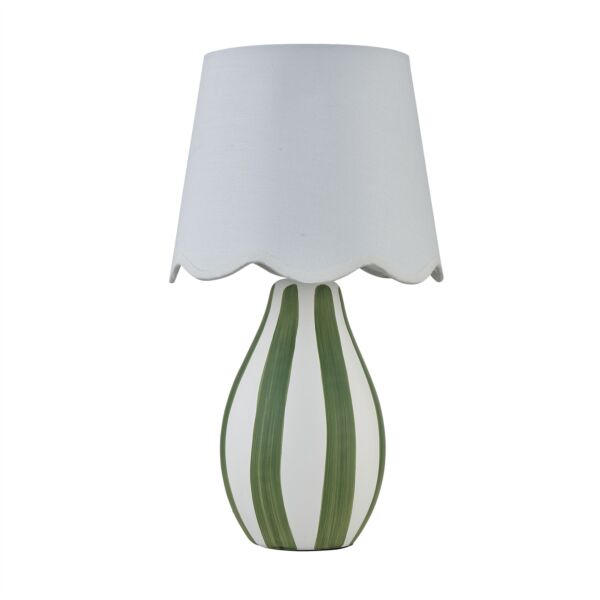 Connie - Green and White Stripe Ceramic Table Lamp with Scallop Shade