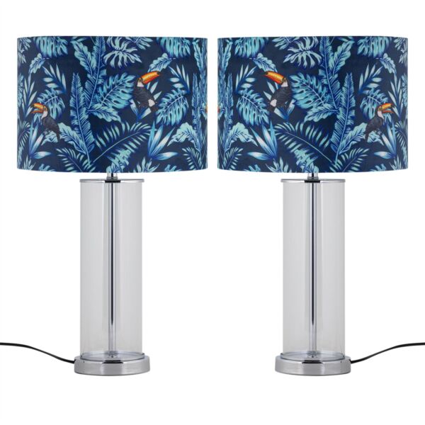 Set of 2 Aura - Chrome Table Lamps with Toucan Velvet Shades