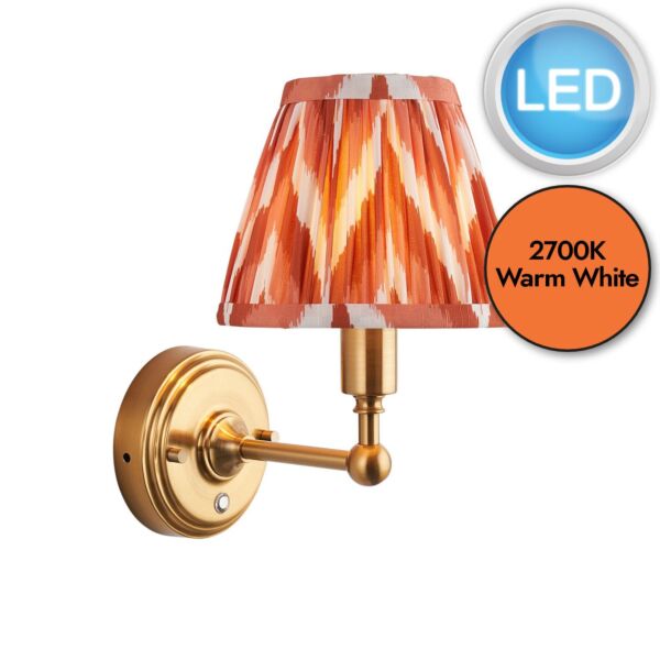 Endon Lighting - Burley Rechargeable & Zigzag 16cm - 114825 - LED Aged Brass Orange Touch Wall Light