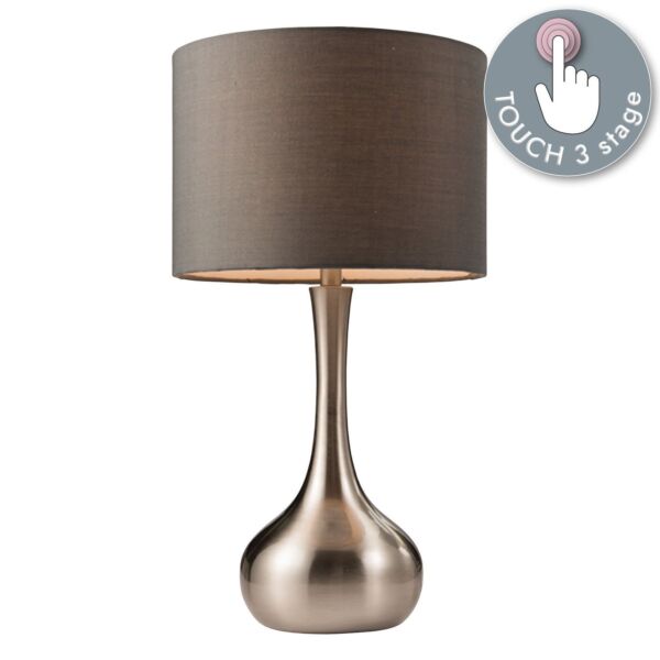 Endon Lighting - Piccadilly - 61192 - Satin Nickel Dark Grey Touch Table Lamp With Shade