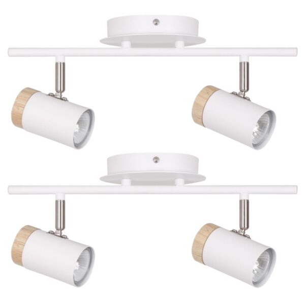 Set of 2 Stratton - White with Wood Detail Two Way Spotlights