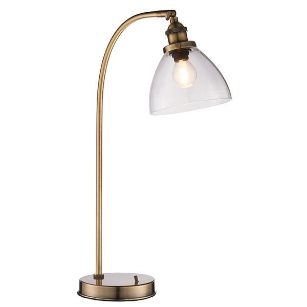 Endon Lighting - Hansen - 77859 - Antique Brass Clear Glass Task Table Lamp